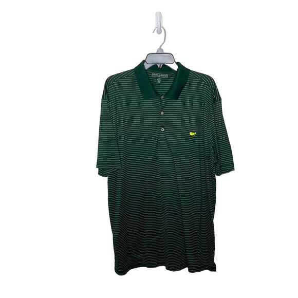 Masters Tournament Logo Polo Dark Green Stripe Augusta National XL Vintage Men's - Picture 1 of 5